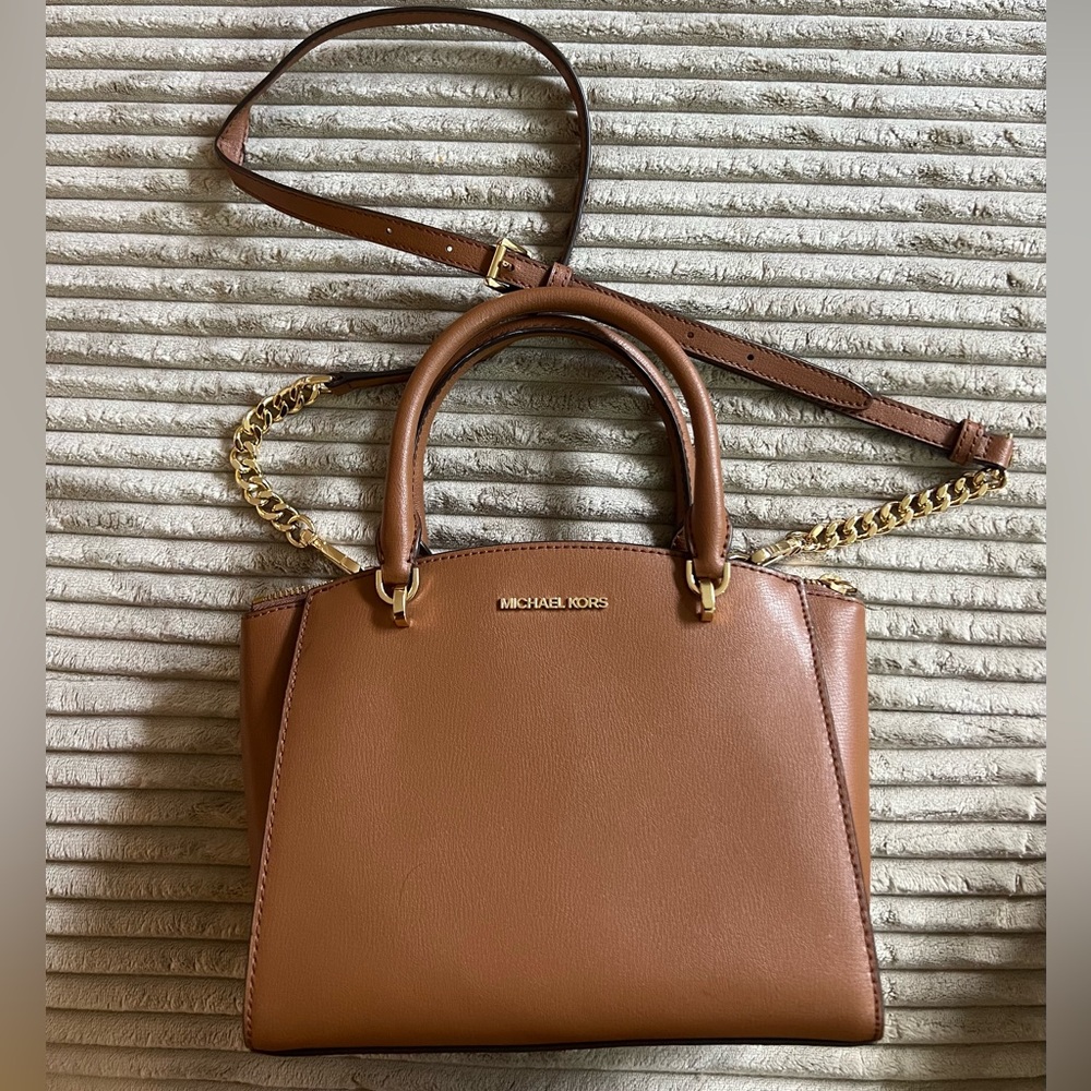 Brown Michael Kors Ellis Small Convertible Satchel Purse